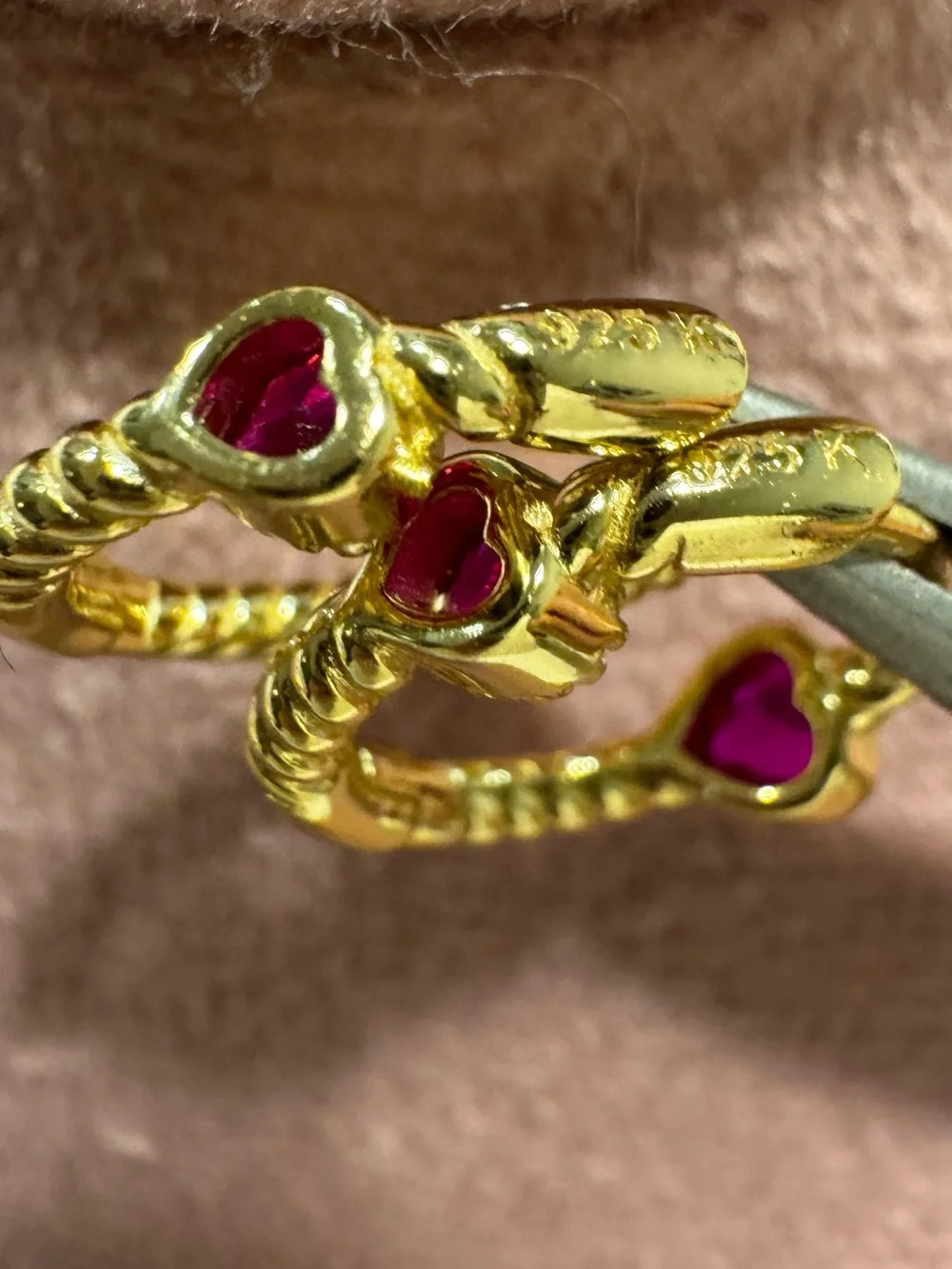 ❤️925 Gold Vermeil Inside Out Heart Huggies Ruby CZ